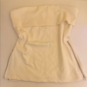 Akira- Cream Strapless Top with Zipper Detail